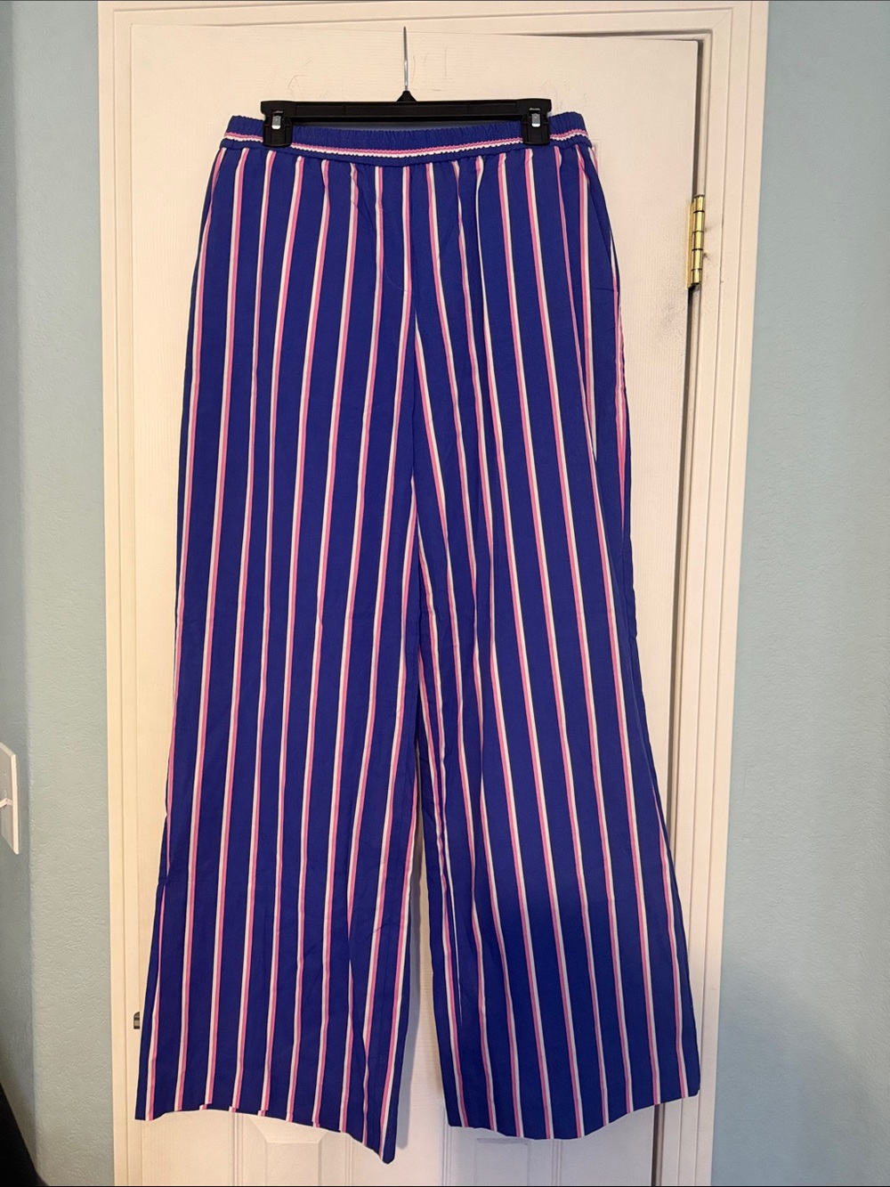 Zara Cotton Wide Leg Striped Pants in Blue and Pink